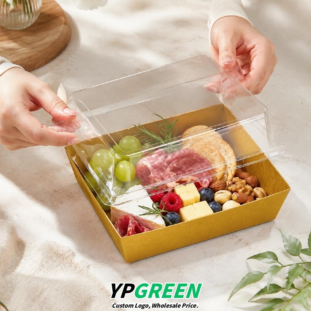 Gold Charcuterie Boxes with Clear Lids - 4 inches & 5 inches Disposable Paper Square Food Containers