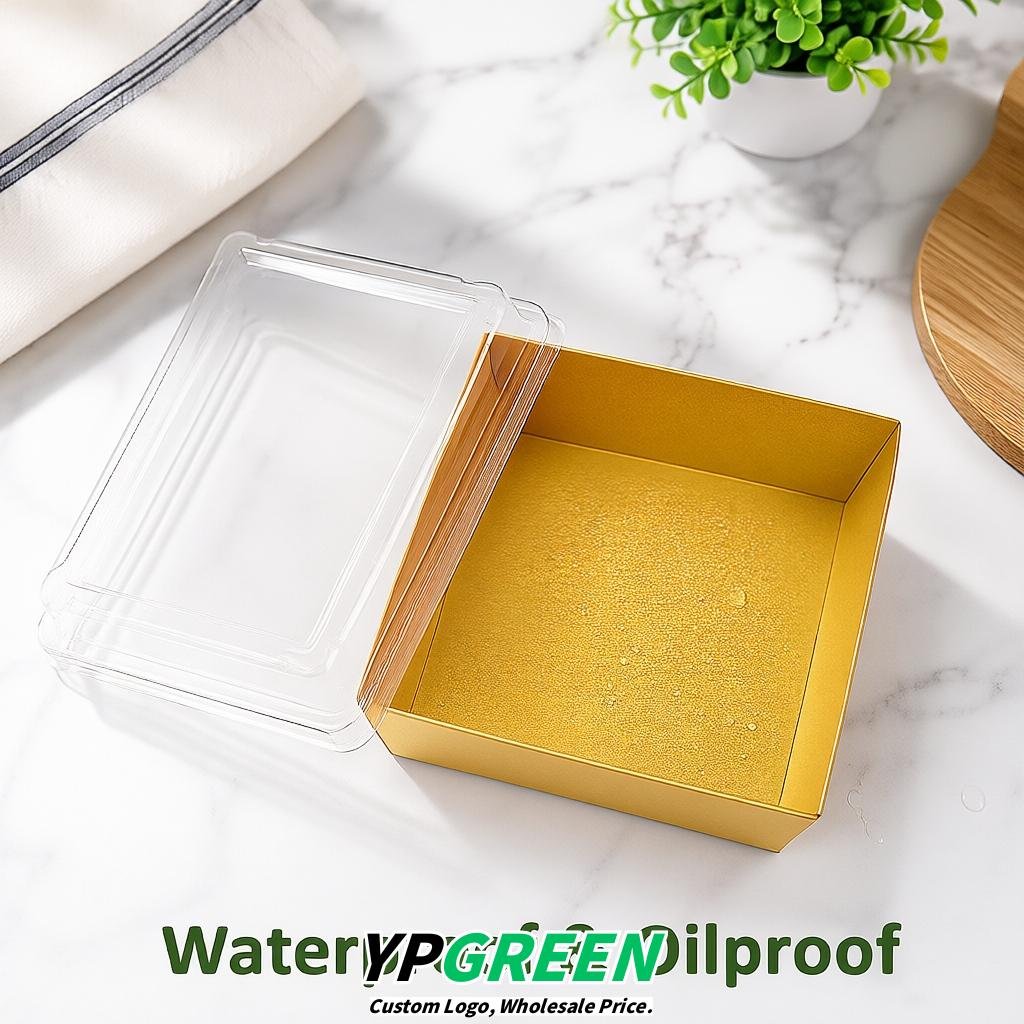 Gold Charcuterie Boxes with Clear Lids - 4 inches & 5 inches Disposable Paper Square Food Containers