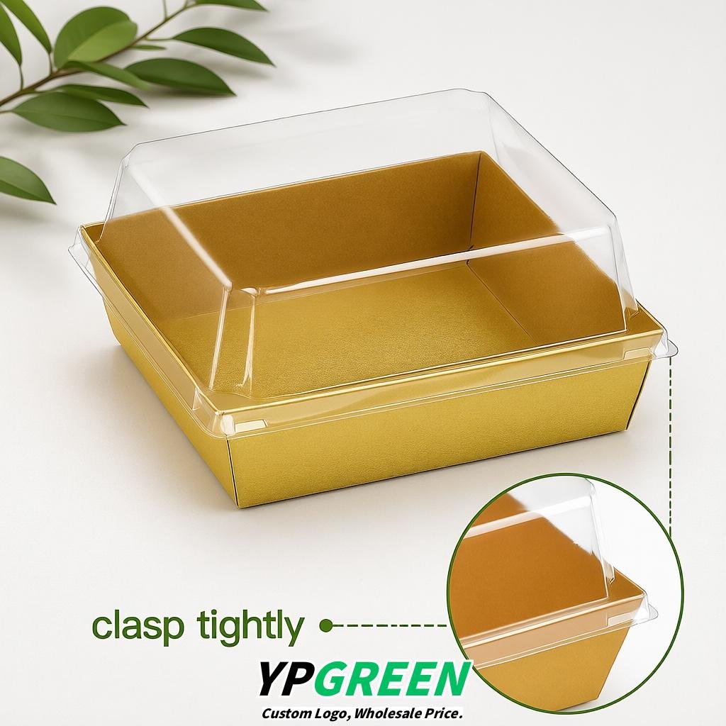 Gold Charcuterie Boxes with Clear Lids - 4 inches & 5 inches Disposable Paper Square Food Containers