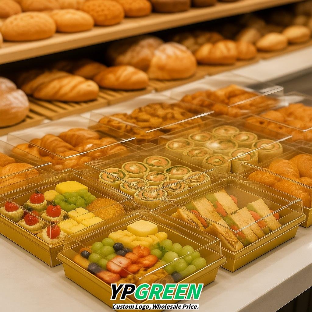 Gold Charcuterie Boxes with Clear Lids - 4 inches & 5 inches Disposable Paper Square Food Containers