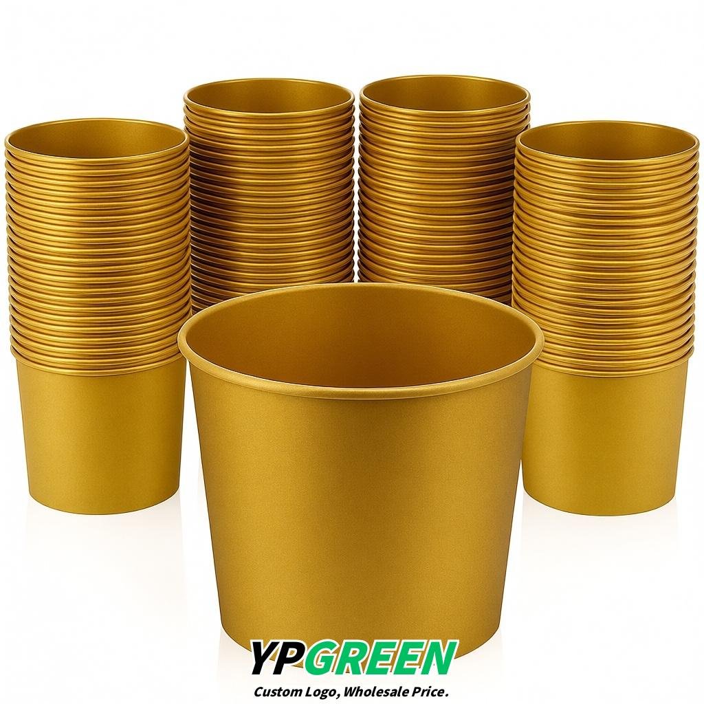 Gold 85 oz Paper Buckets 6.9x5.7x6.3 Inches Cardboard Food Container