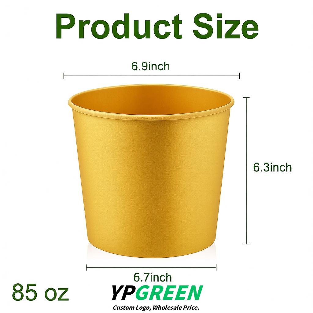 Gold 85 oz Paper Buckets 6.9x5.7x6.3 Inches Cardboard Food Container