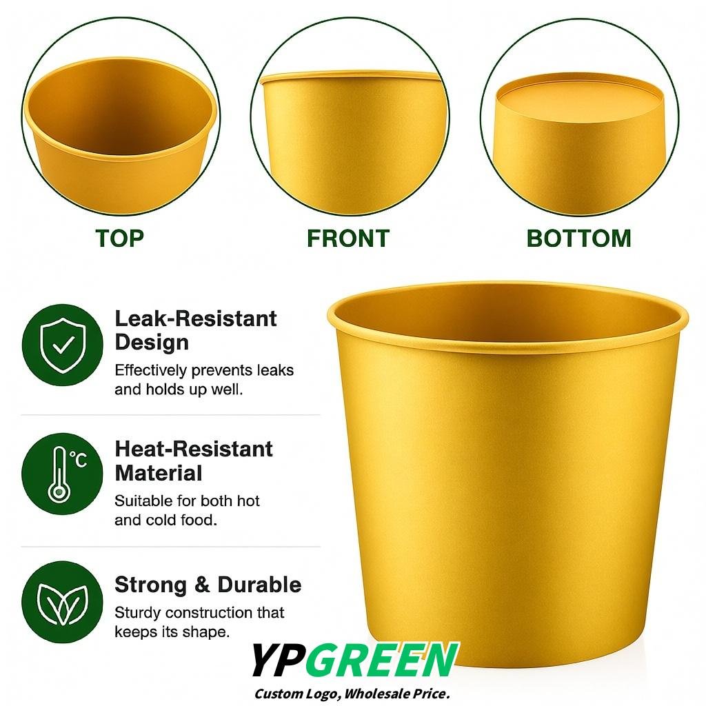 Gold 85 oz Paper Buckets 6.9x5.7x6.3 Inches Cardboard Food Container