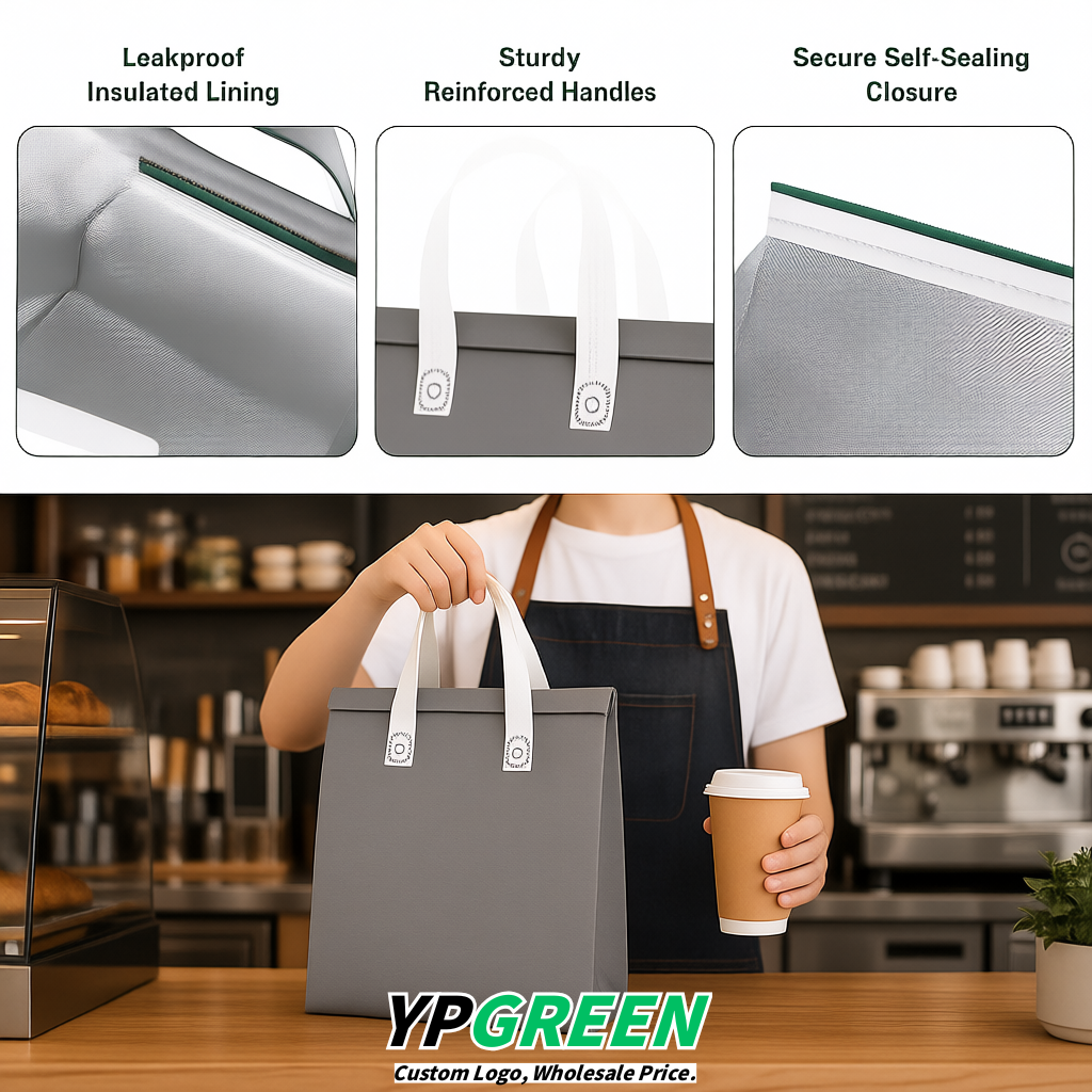 Gray 4-Cup insulated take away bags wholesale 9.5 x 9.5 x 6 inches for Hot & Cold Drink Delivery