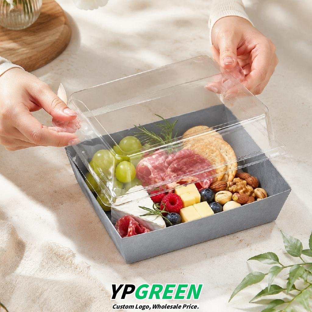 Gray Charcuterie Boxes with Clear Lids - 4 inches & 5 inches Disposable Paper Square Food Containers