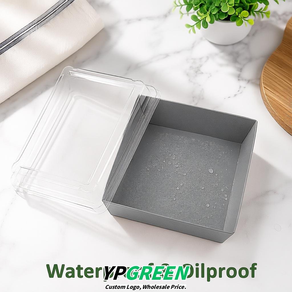 Gray Charcuterie Boxes with Clear Lids - 4 inches & 5 inches Disposable Paper Square Food Containers