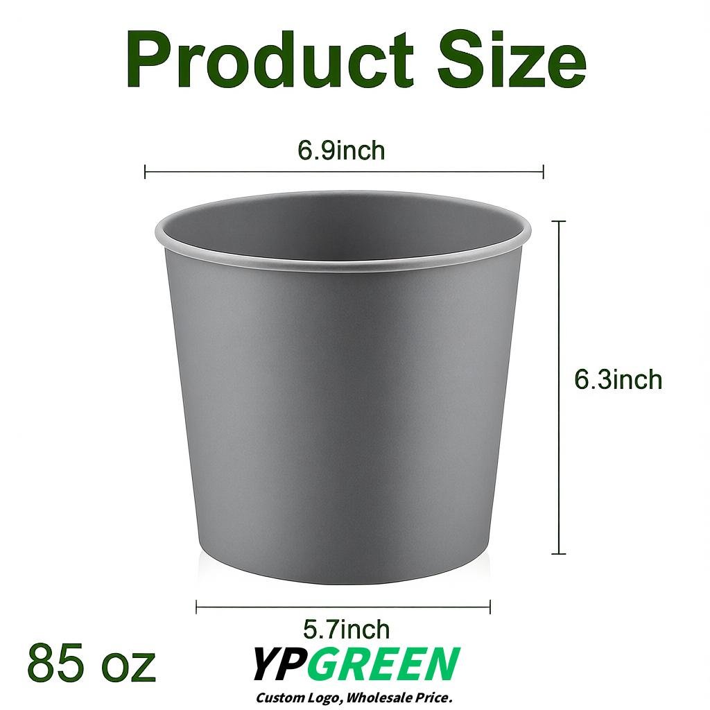 Gray 85 oz Paper Buckets 6.9x5.7x6.3 Inches Cardboard Food Container