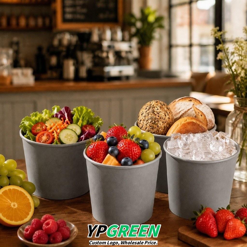 Gray 85 oz Paper Buckets 6.9x5.7x6.3 Inches Cardboard Food Container