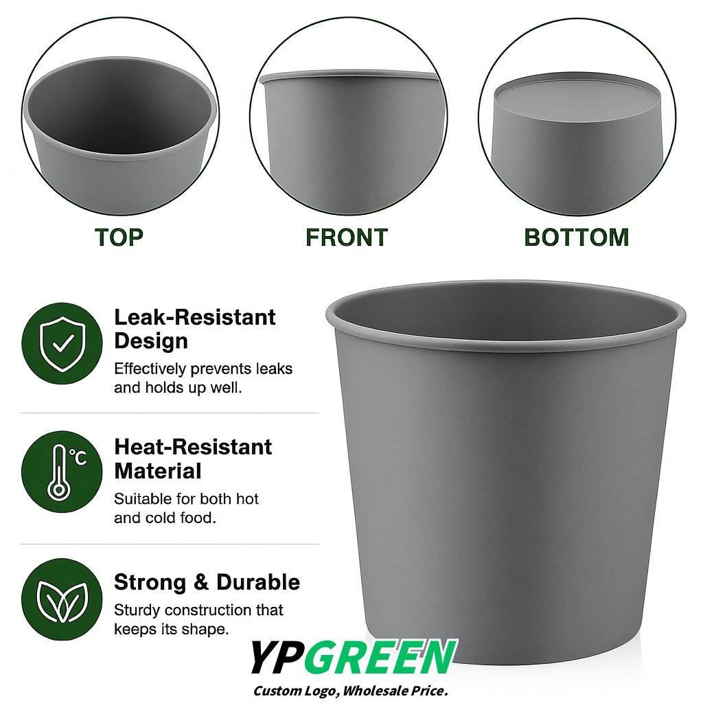 Gray 85 oz Paper Buckets 6.9x5.7x6.3 Inches Cardboard Food Container