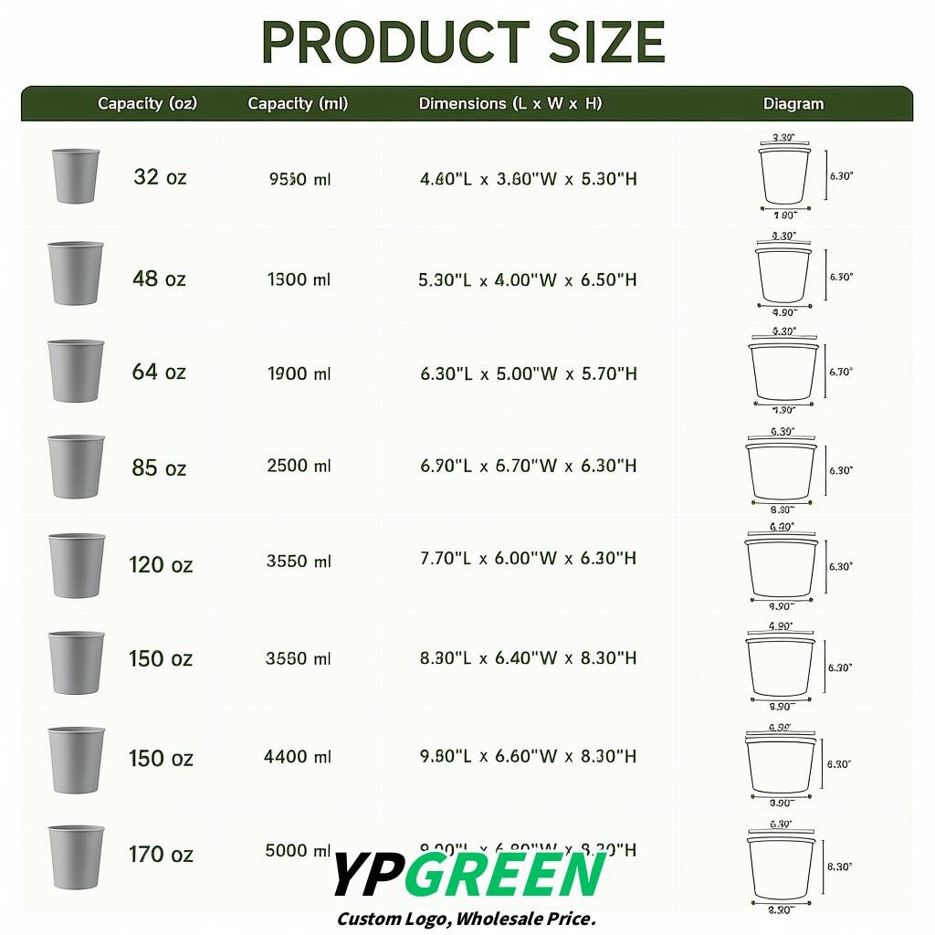 Gray 85 oz Paper Buckets 6.9x5.7x6.3 Inches Cardboard Food Container