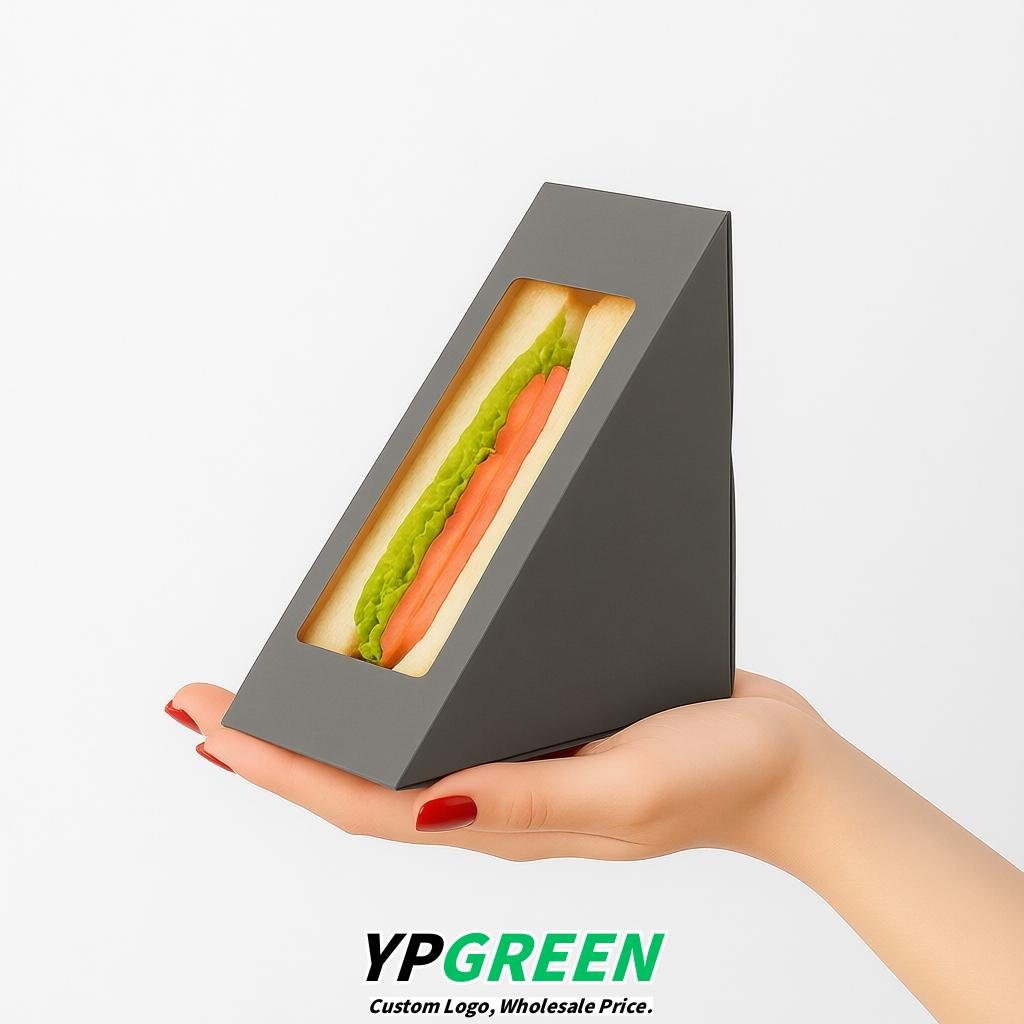 Gray Triangle Paper Sandwich Boxes with Window 4.7x4.7x2.6 Inch - Factory Direct