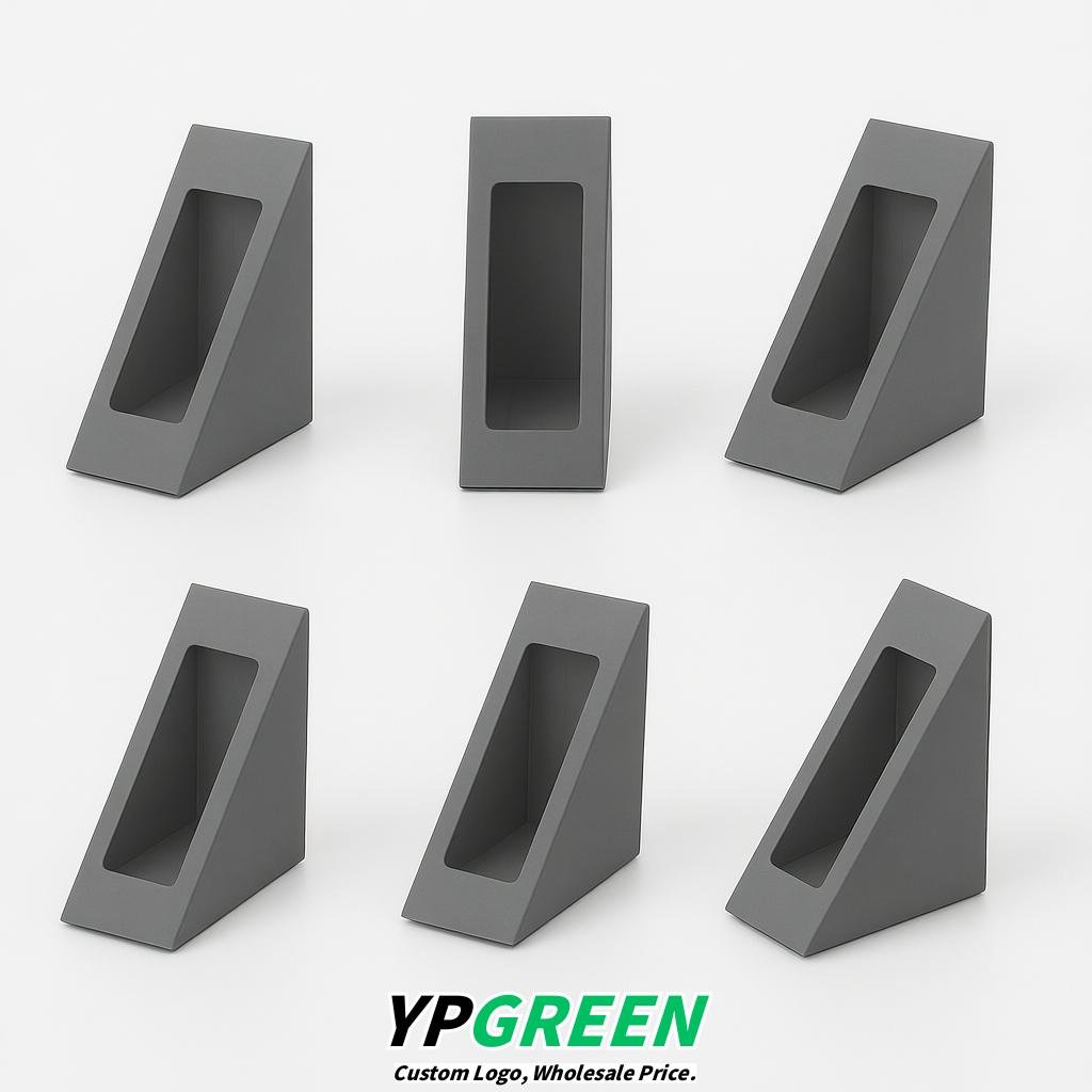 Gray Triangle Paper Sandwich Boxes with Window 4.7x4.7x2.6 Inch - Factory Direct