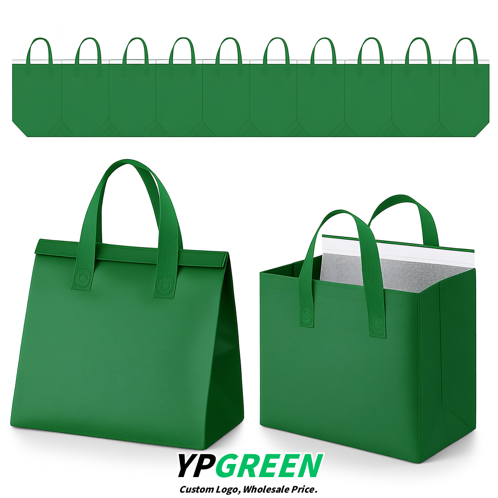 Green 4-Cup insulated take away bags wholesale 9.5 x 9.5 x 6 inches for Hot & Cold Drink Delivery