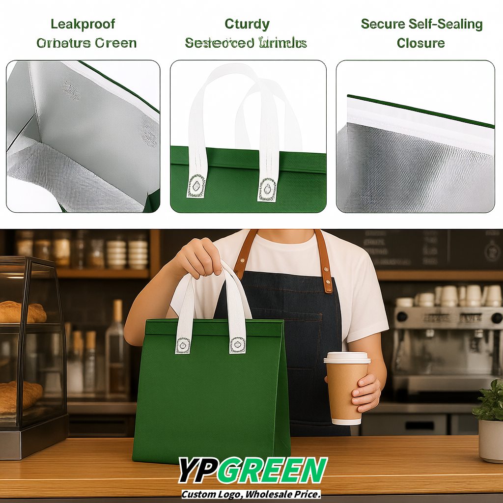 Green 4-Cup insulated take away bags wholesale 9.5 x 9.5 x 6 inches for Hot & Cold Drink Delivery