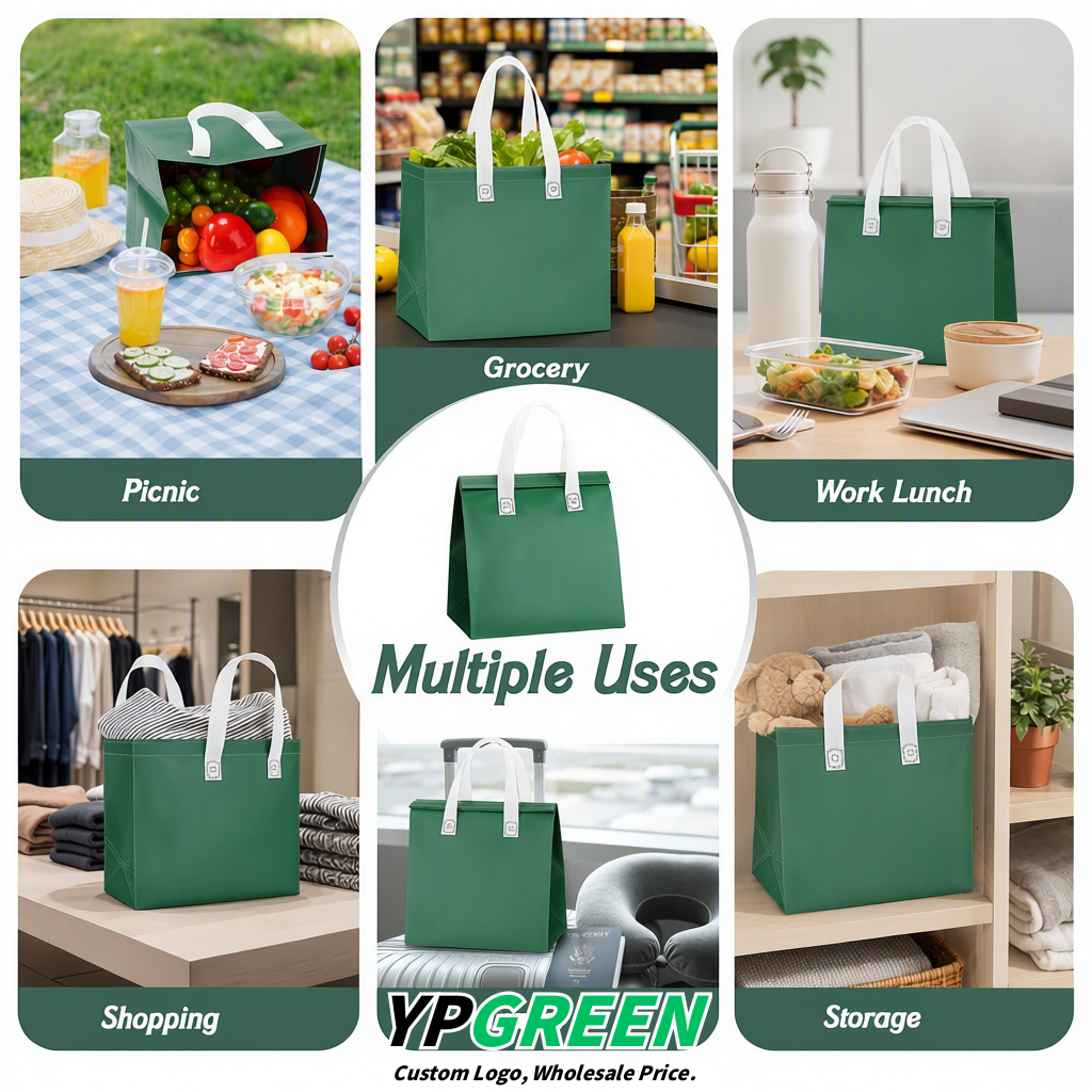 Green 4-Cup insulated take away bags wholesale 9.5 x 9.5 x 6 inches for Hot & Cold Drink Delivery