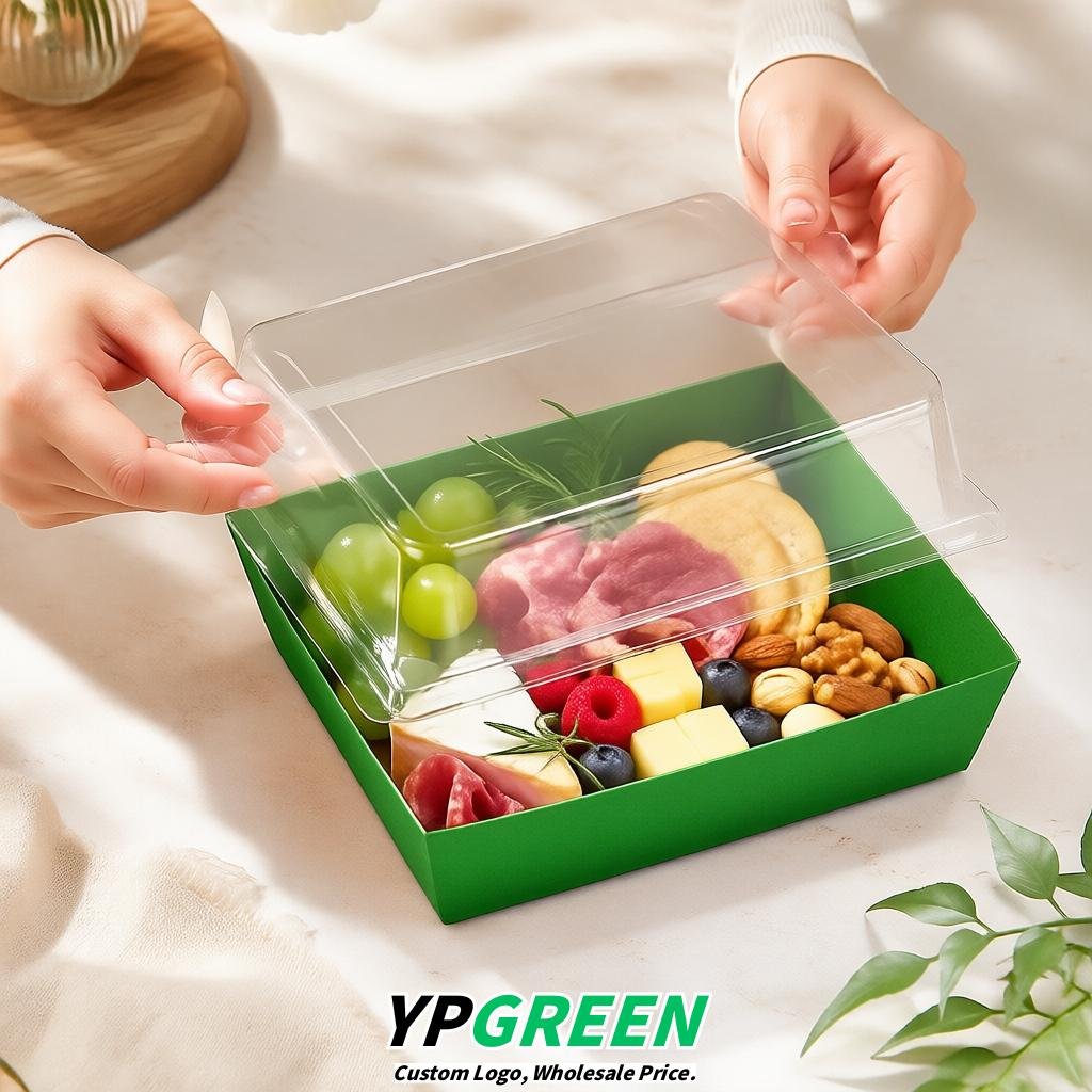 Green Charcuterie Boxes with Clear Lids - 4 inches & 5 inches Disposable Paper Square Food Containers