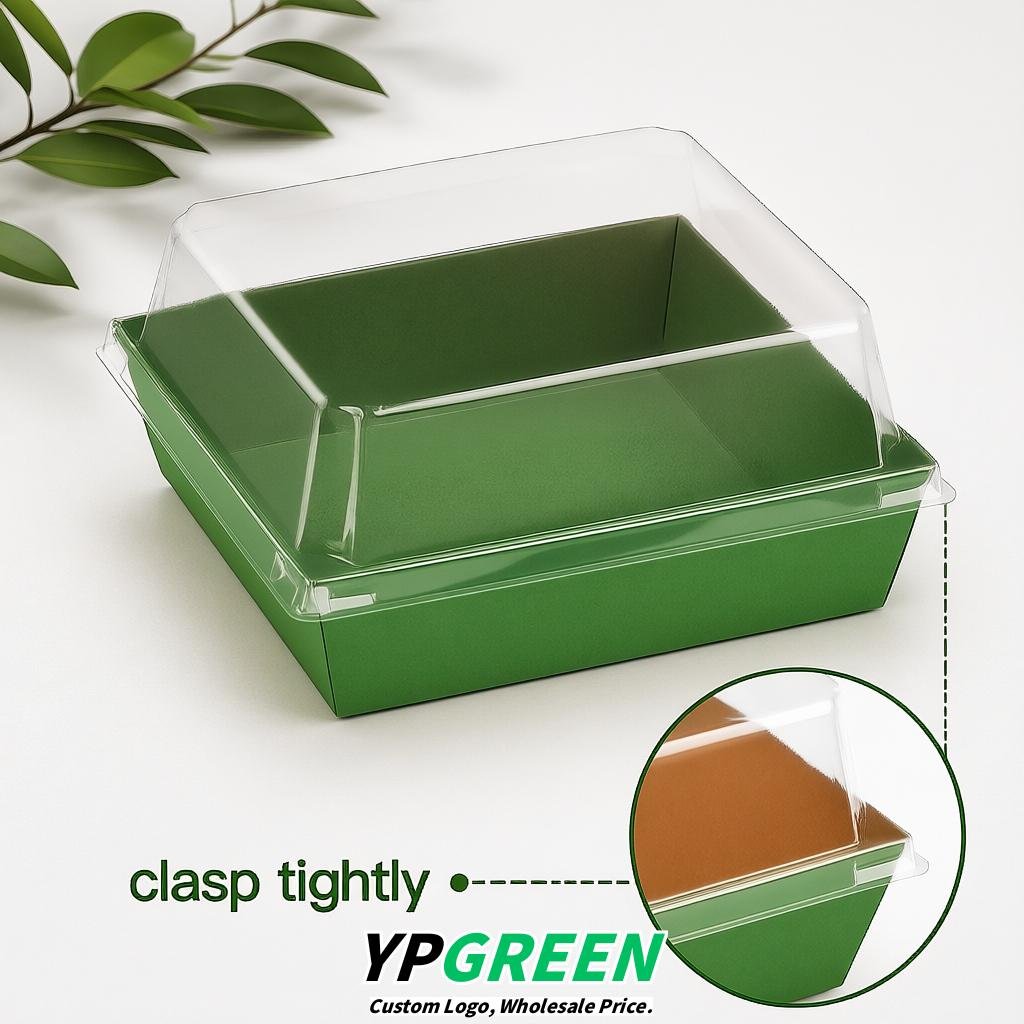 Green Charcuterie Boxes with Clear Lids - 4 inches & 5 inches Disposable Paper Square Food Containers