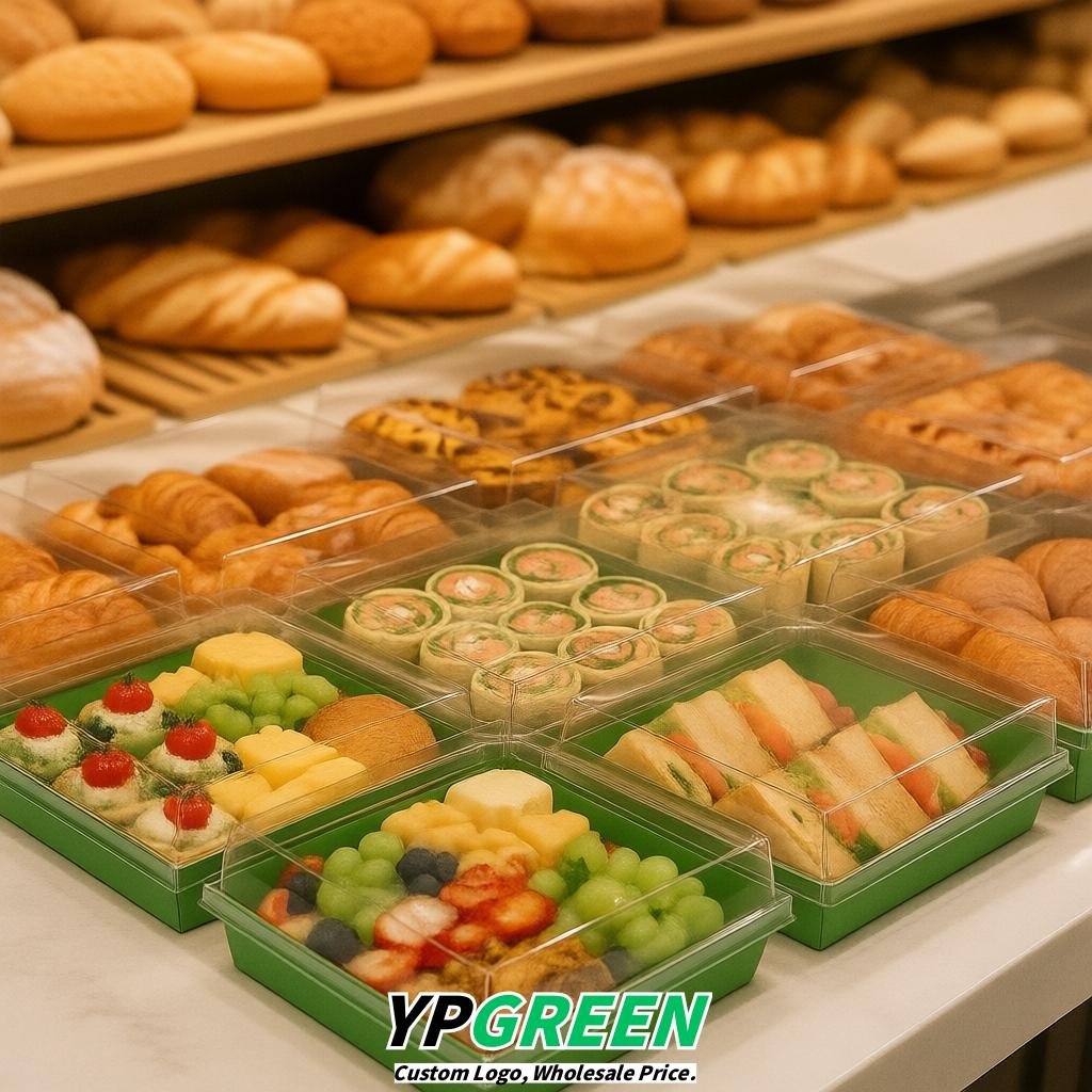 Green Charcuterie Boxes with Clear Lids - 4 inches & 5 inches Disposable Paper Square Food Containers