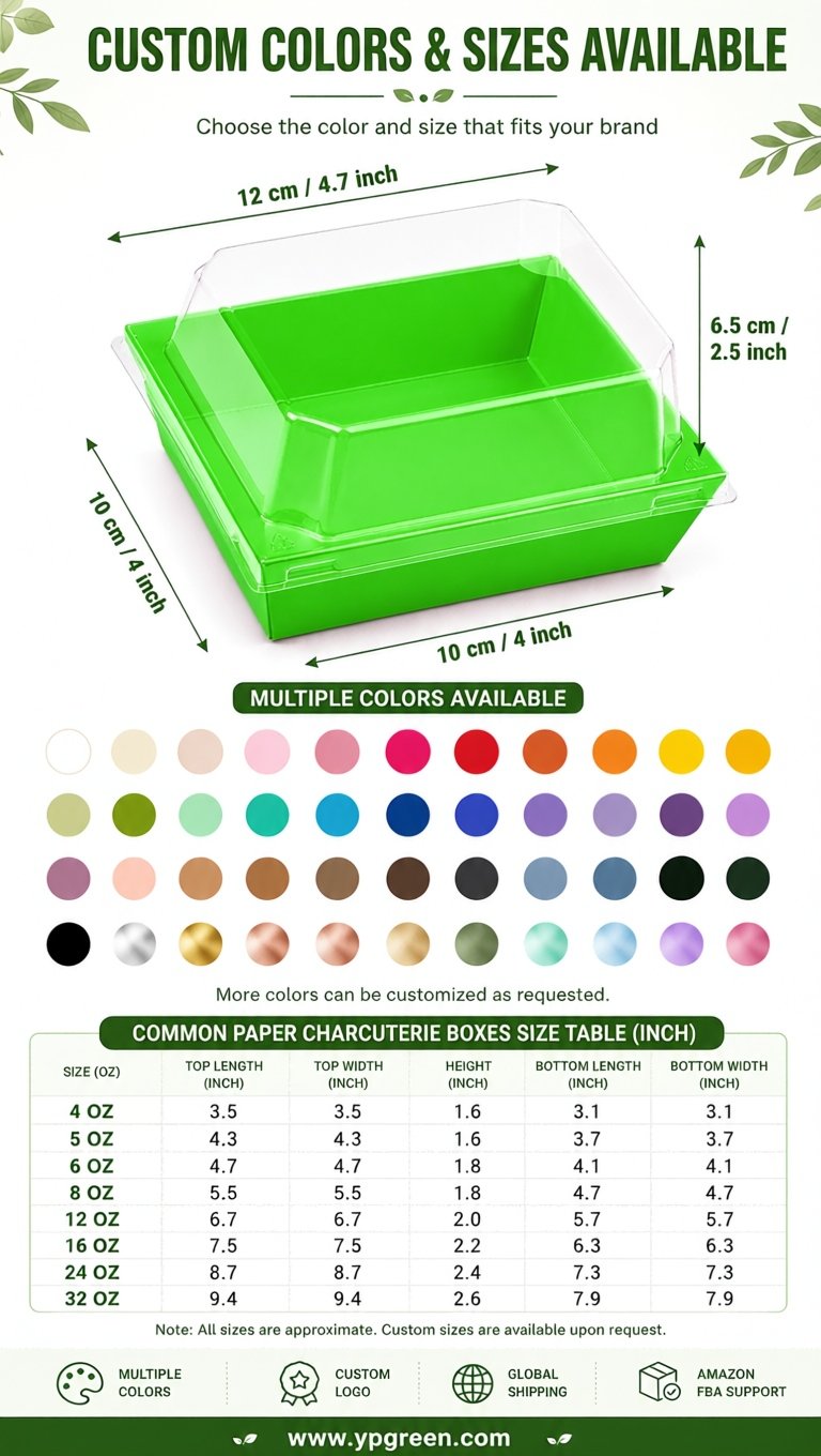 Green Charcuterie Boxes with Clear Lids - 4 inches & 5 inches Disposable Paper Square Food Containers Green Charcuterie Boxes with Clear Lids - 4 inches & 5 inches Disposable Paper Square Food Containers