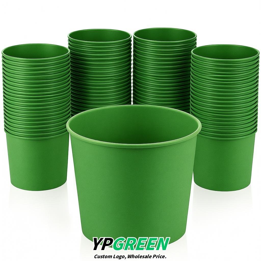Green 85 oz Paper Buckets 6.9x5.7x6.3 Inches Cardboard Food Container