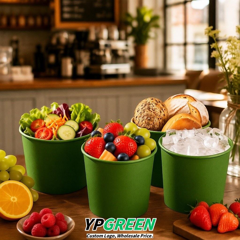 Green 85 oz Paper Buckets 6.9x5.7x6.3 Inches Cardboard Food Container