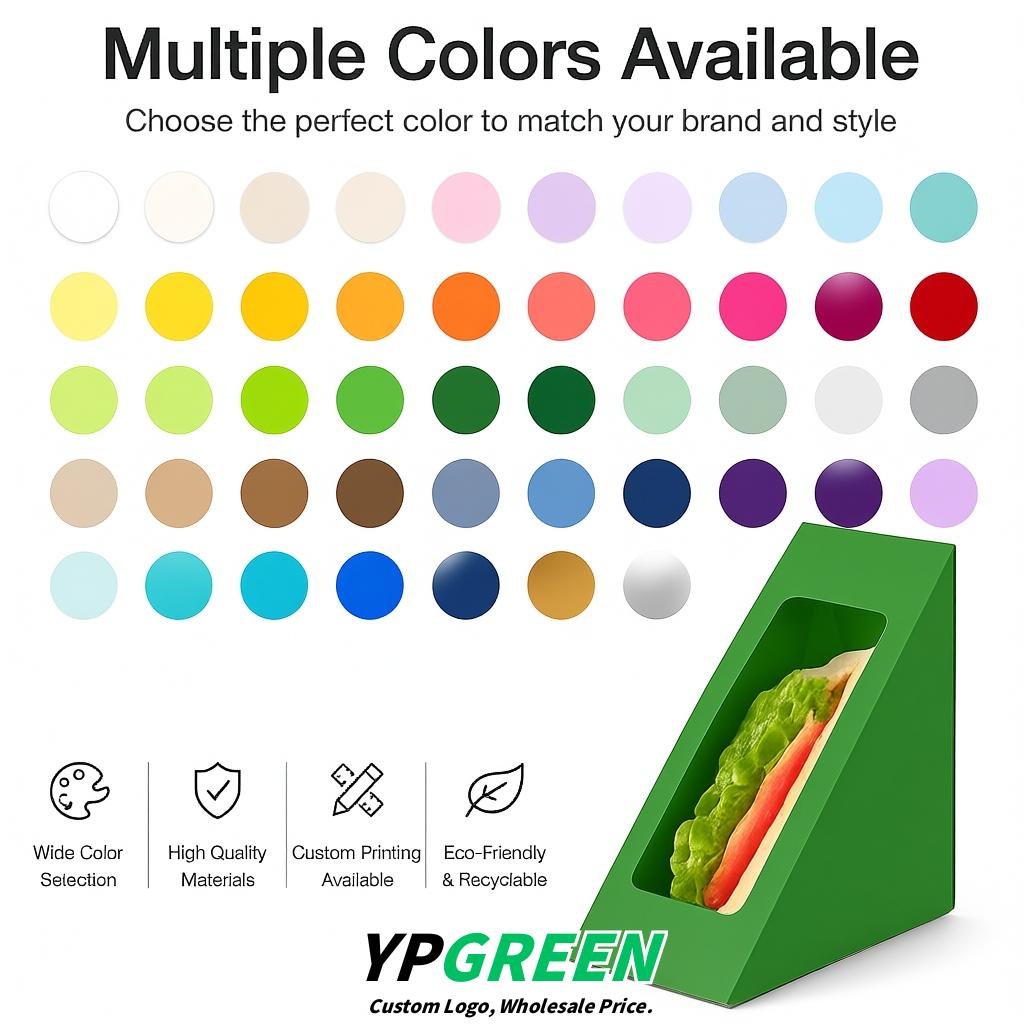 Green Triangle Paper Sandwich Boxes with Window 4.7x4.7x2.6 Inch - Factory Direct