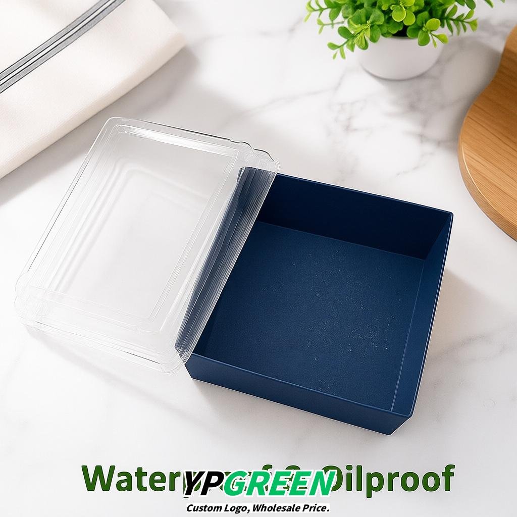 Indigo Charcuterie Boxes with Clear Lids - 4 inches & 5 inches Disposable Paper Square Food Containers