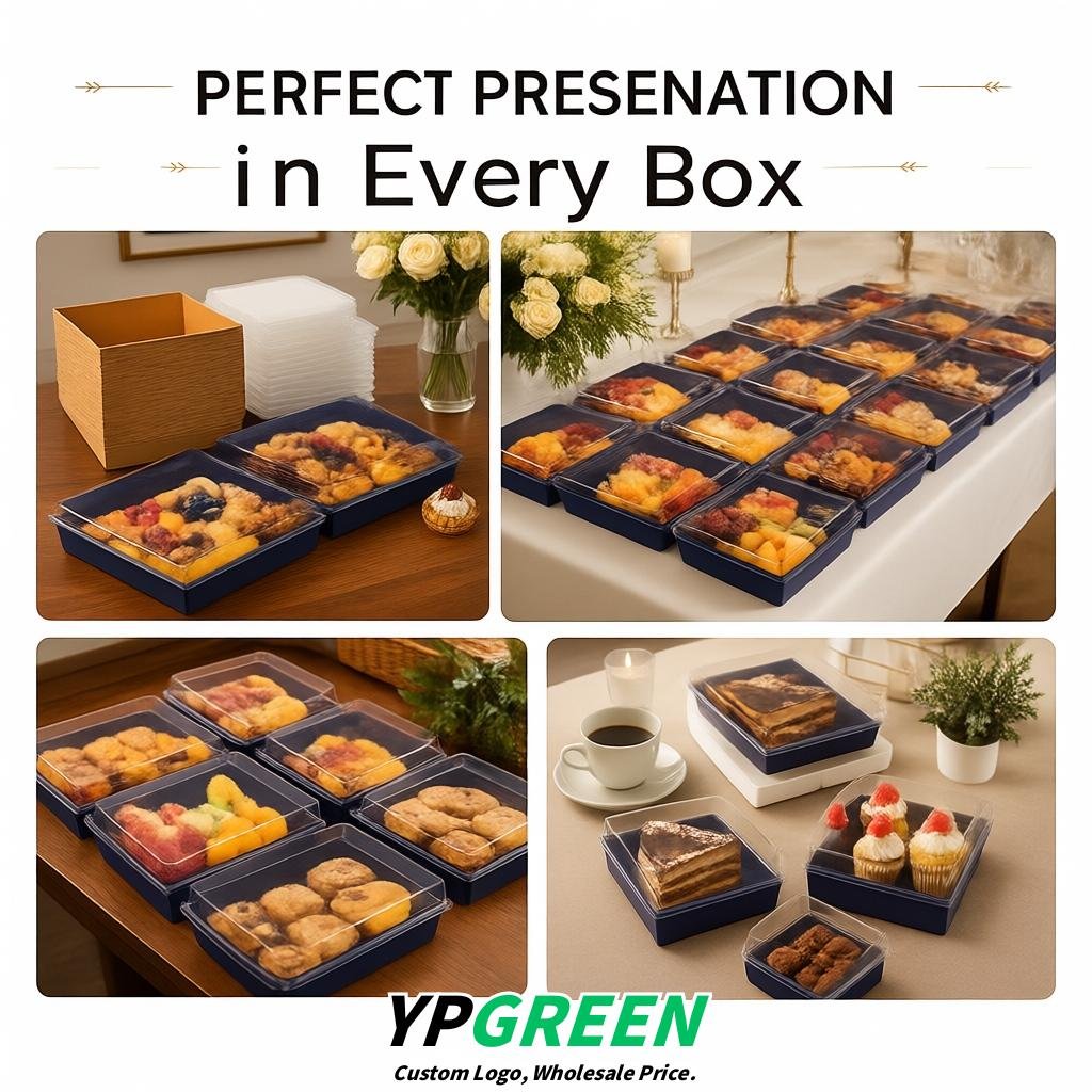 Indigo Charcuterie Boxes with Clear Lids - 4 inches & 5 inches Disposable Paper Square Food Containers