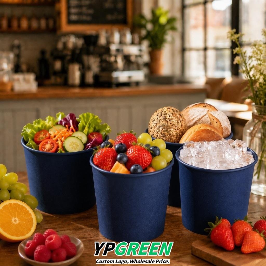 Indigo 85 oz Paper Buckets 6.9x5.7x6.3 Inches Cardboard Food Container