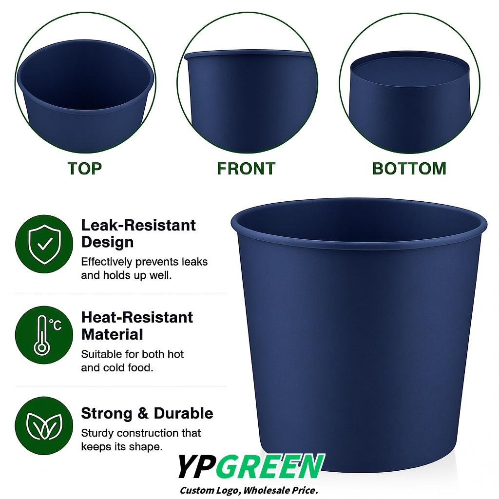 Indigo 85 oz Paper Buckets 6.9x5.7x6.3 Inches Cardboard Food Container