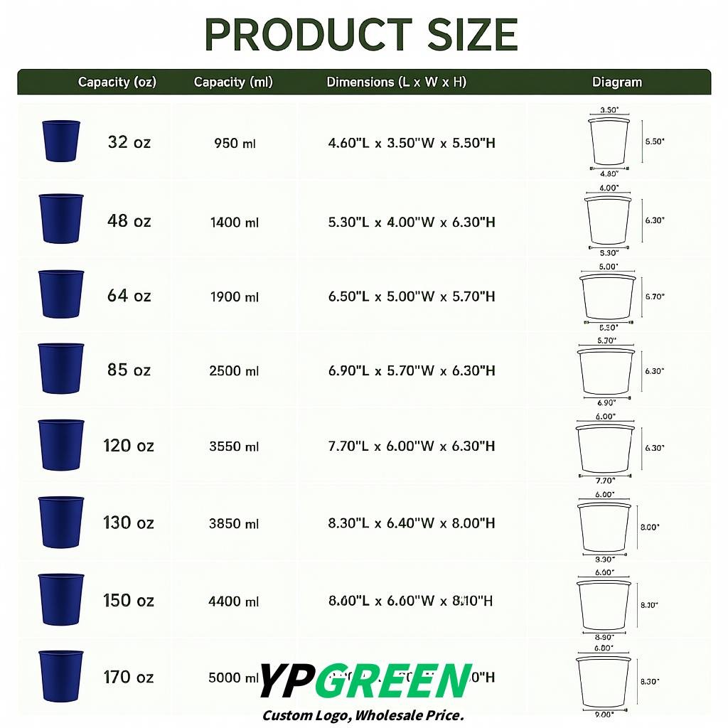 Indigo 85 oz Paper Buckets 6.9x5.7x6.3 Inches Cardboard Food Container