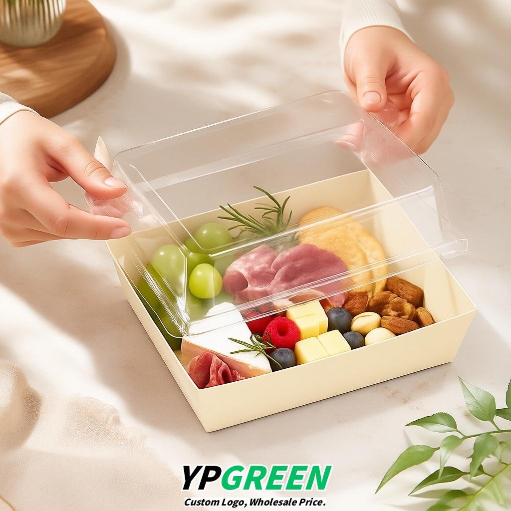 Ivory Charcuterie Boxes with Clear Lids - 4 inches & 5 inches Disposable Paper Square Food Containers