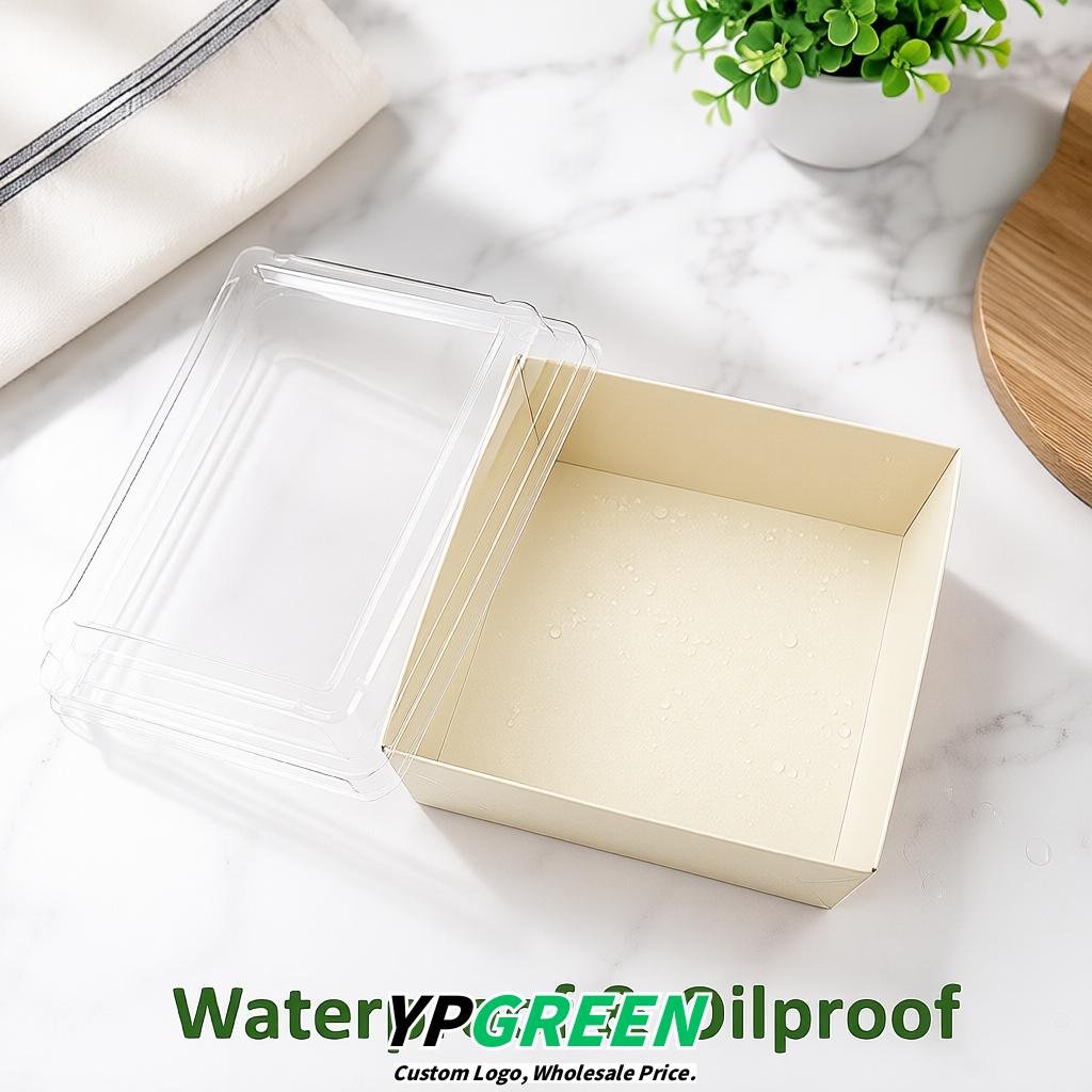 Ivory Charcuterie Boxes with Clear Lids - 4 inches & 5 inches Disposable Paper Square Food Containers