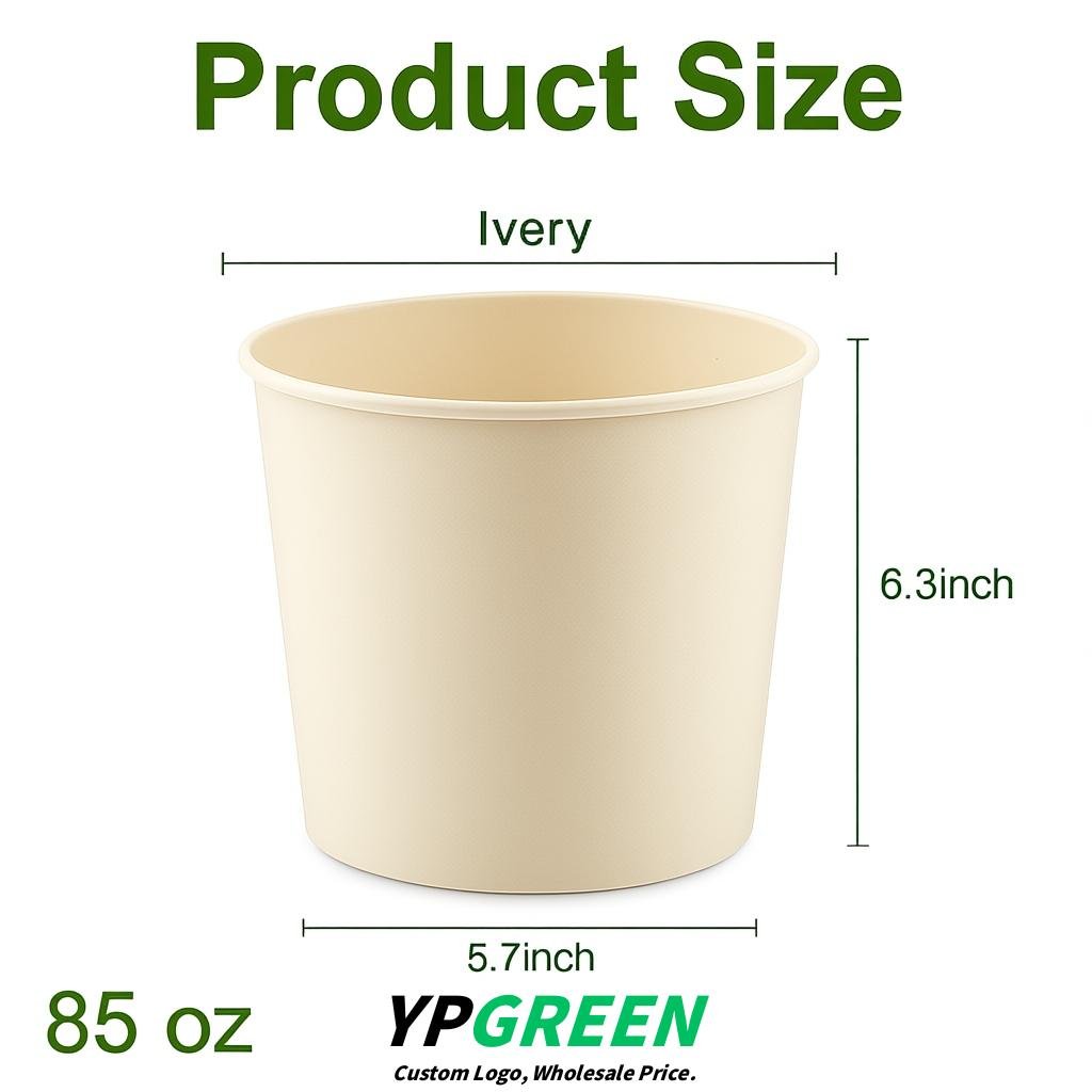 Ivory 85 oz Paper Buckets 6.9x5.7x6.3 Inches Cardboard Food Container