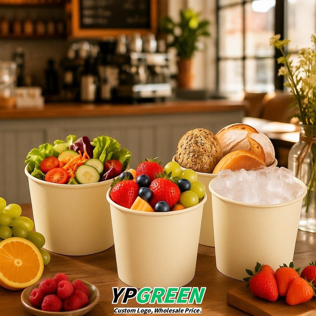 Ivory 85 oz Paper Buckets 6.9x5.7x6.3 Inches Cardboard Food Container