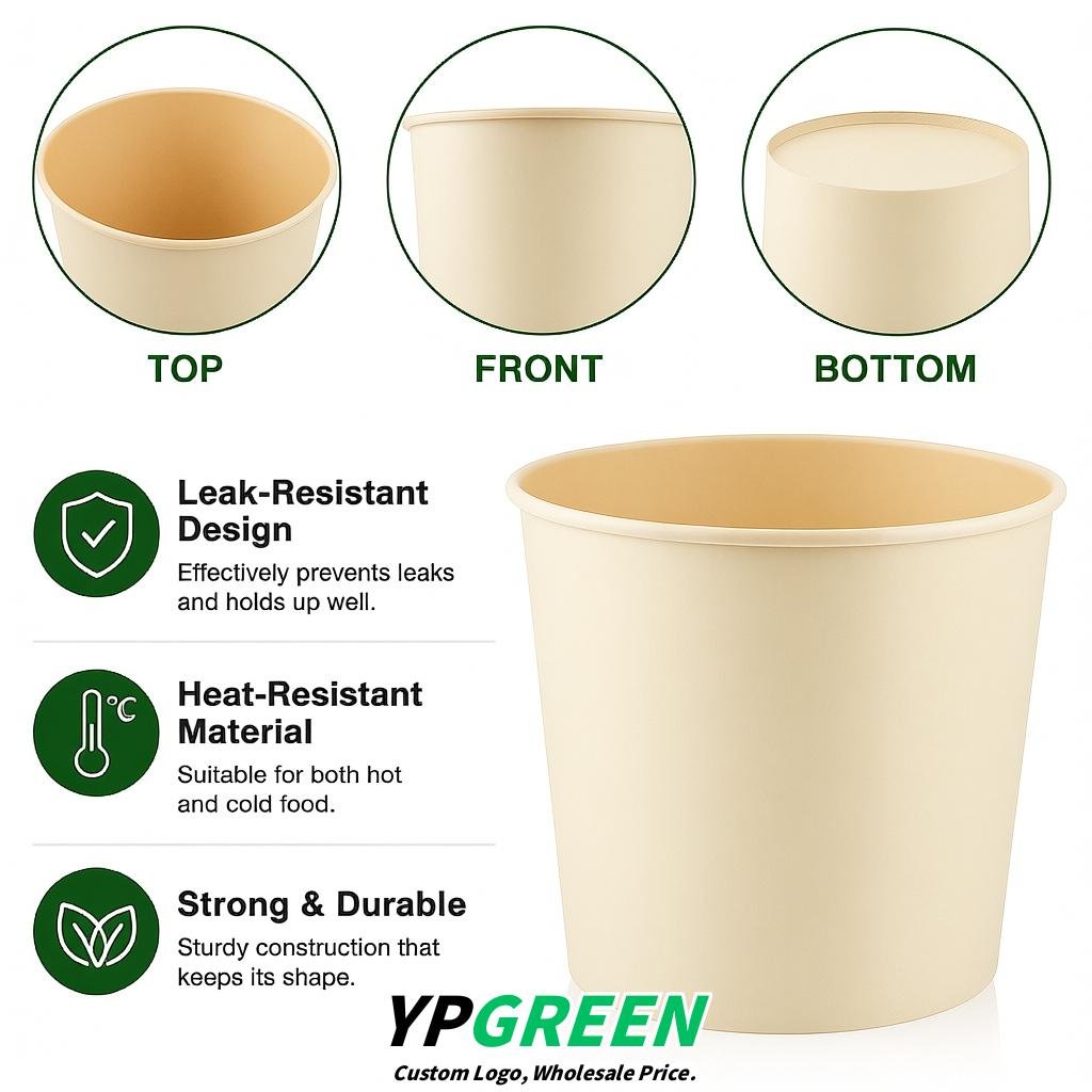 Ivory 85 oz Paper Buckets 6.9x5.7x6.3 Inches Cardboard Food Container