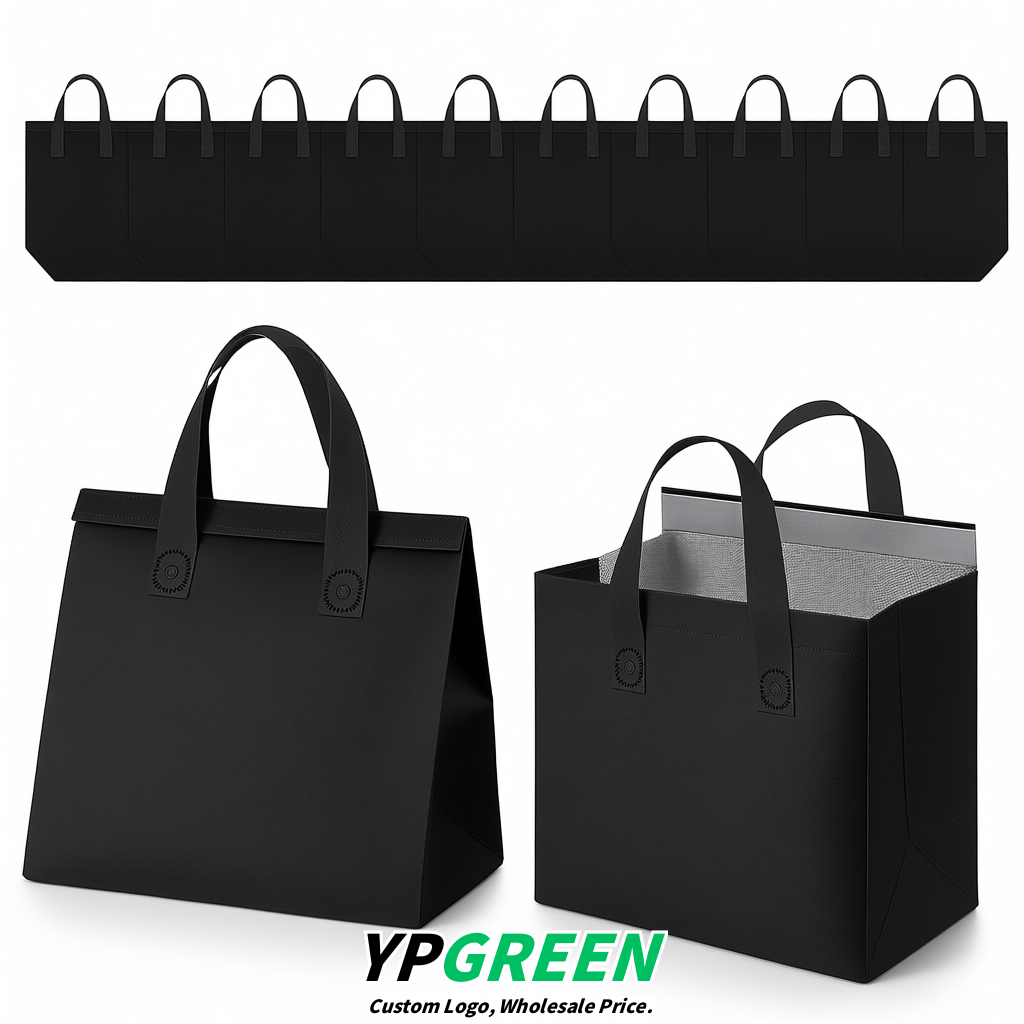 Jet Black 4-Cup insulated take away bags wholesale 9.5 x 9.5 x 6 inches for Hot & Cold Drink Delivery