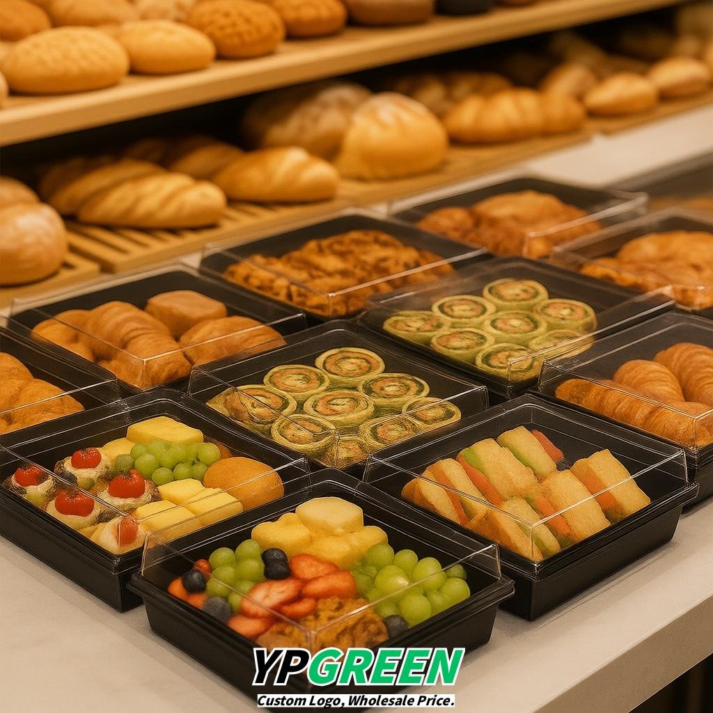 Jet Black Charcuterie Boxes with Clear Lids - 4 inches & 5 inches Disposable Paper Square Food Containers
