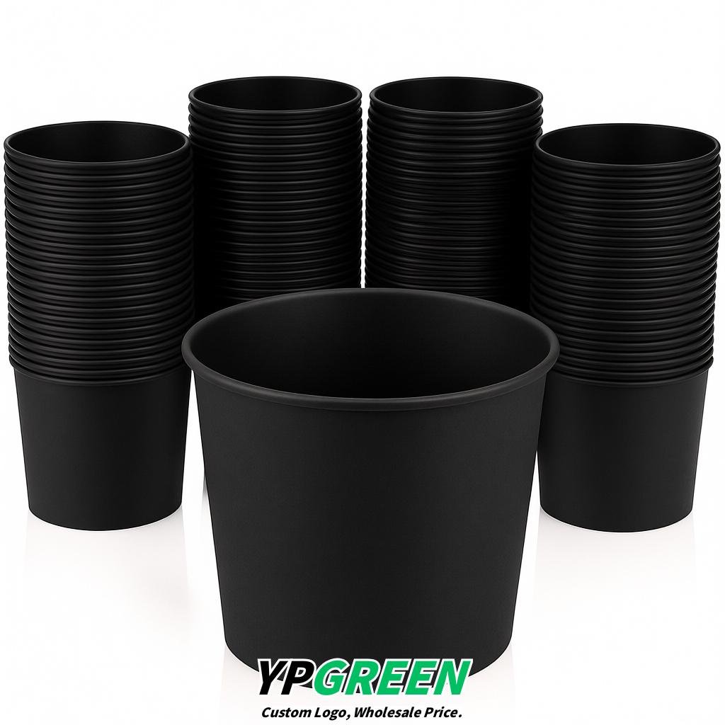 Jet Black 85 oz Paper Buckets 6.9x5.7x6.3 Inches Cardboard Food Container
