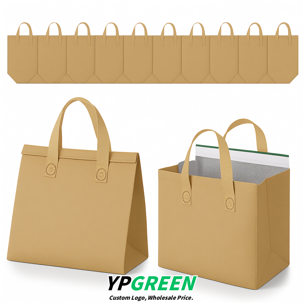Khaki 4-Cup insulated take away bags wholesale 9.5 x 9.5 x 6 inches for Hot & Cold Drink Delivery