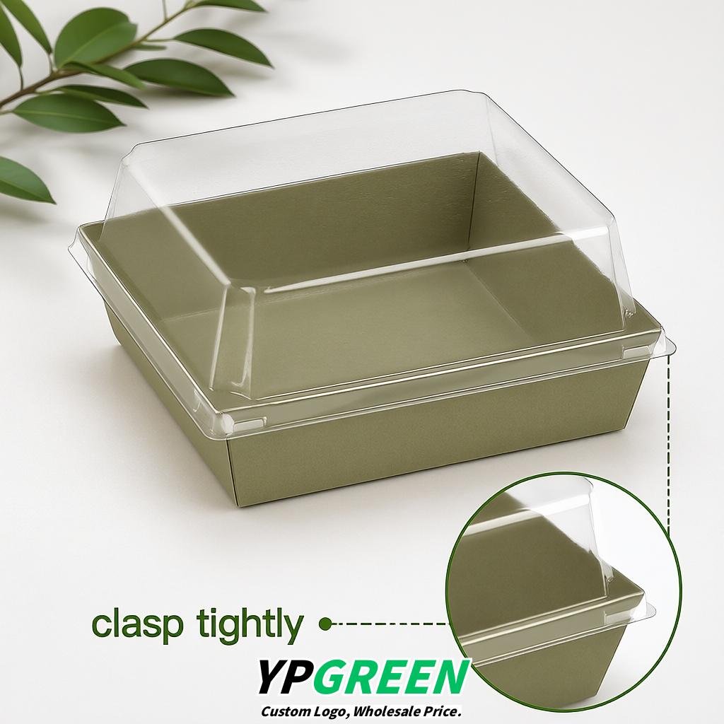 Khaki Charcuterie Boxes with Clear Lids - 4 inches & 5 inches Disposable Paper Square Food Containers