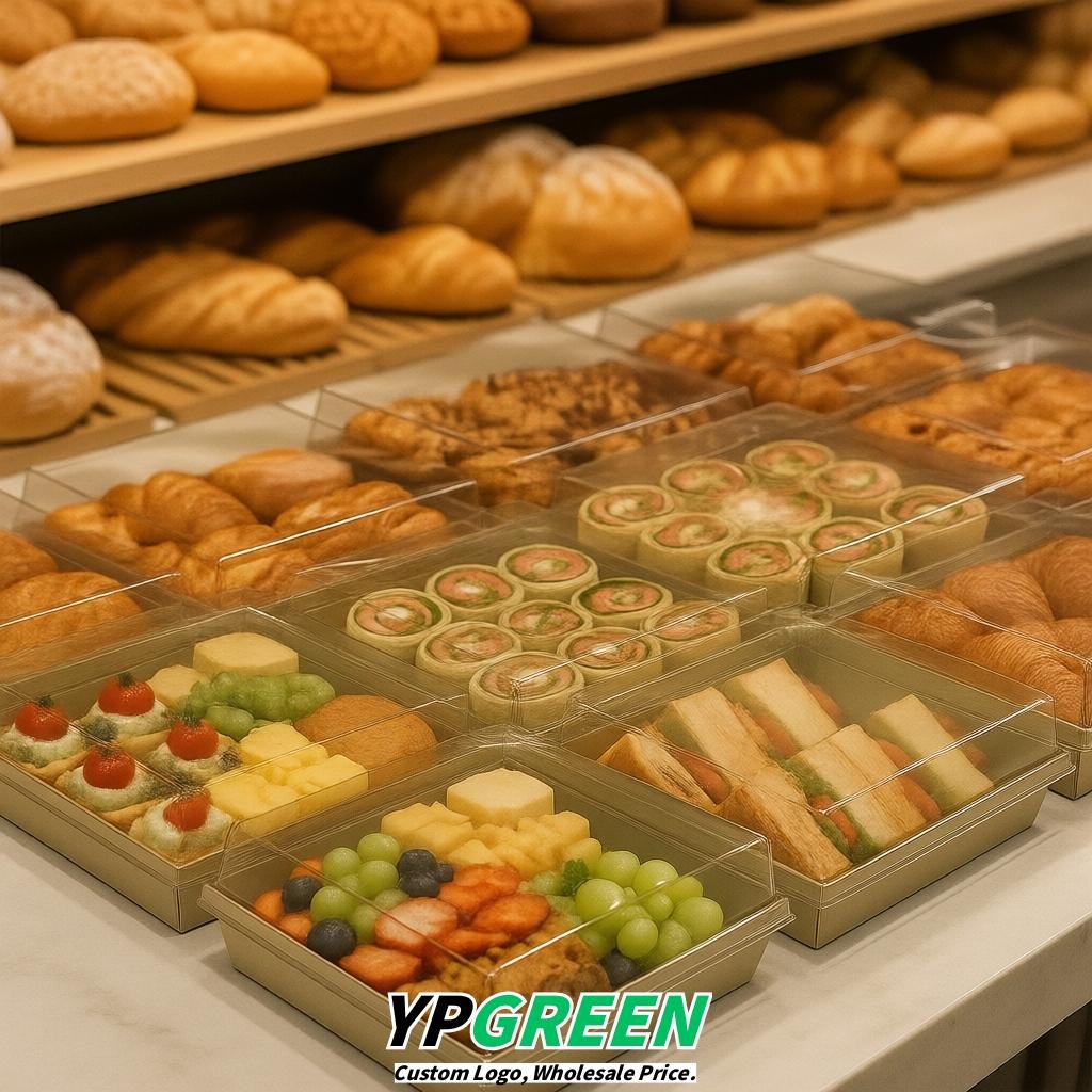 Khaki Charcuterie Boxes with Clear Lids - 4 inches & 5 inches Disposable Paper Square Food Containers