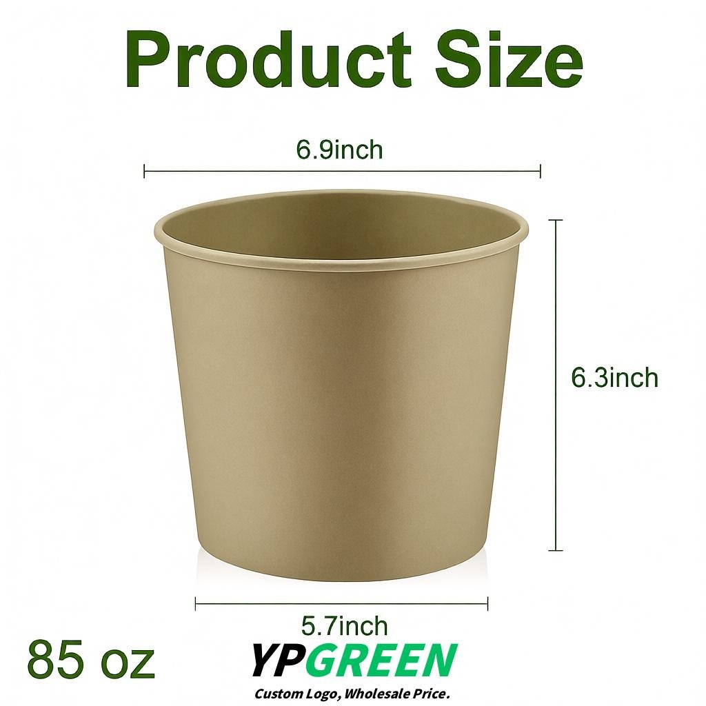 Khaki 85 oz Paper Buckets 6.9x5.7x6.3 Inches Cardboard Food Container