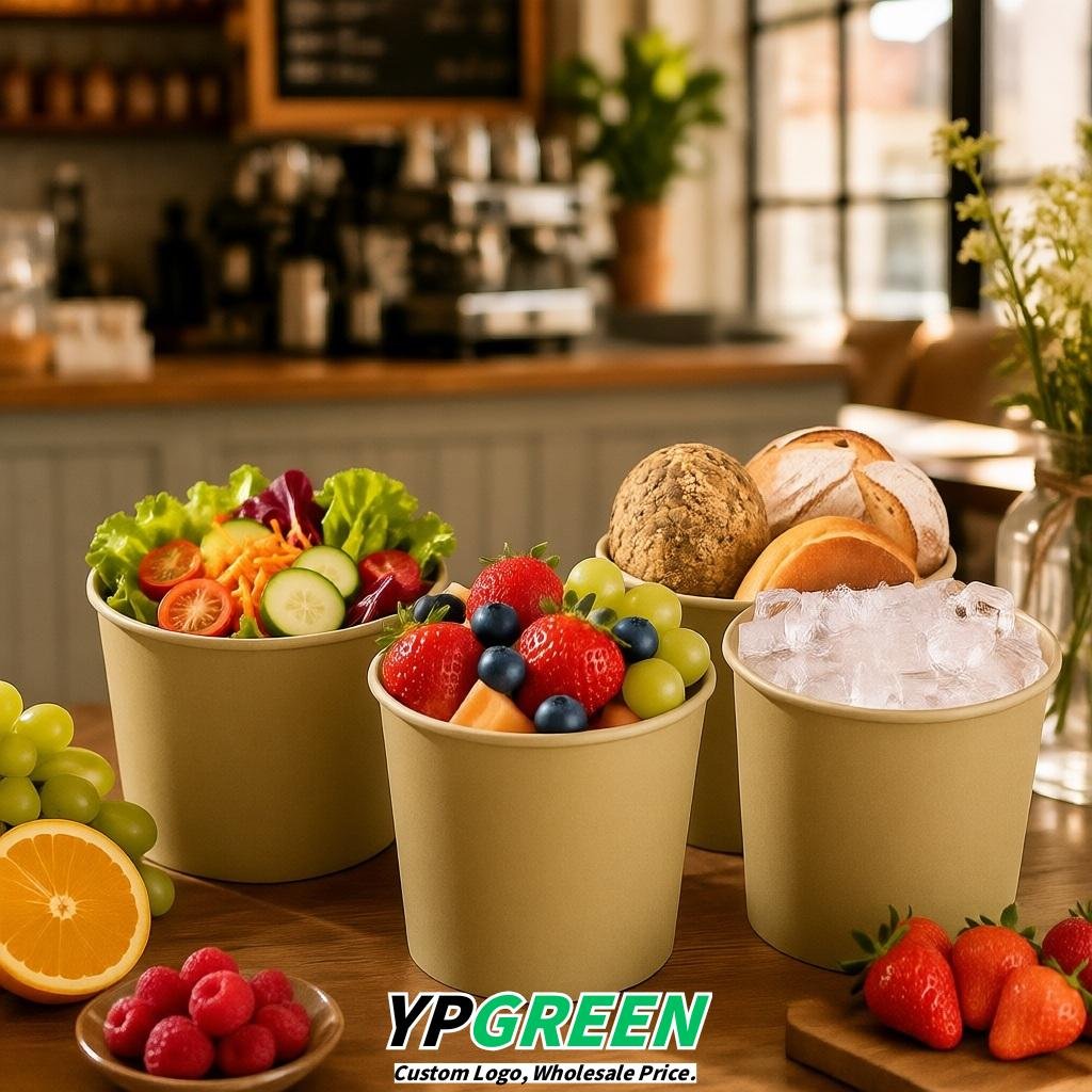 Khaki 85 oz Paper Buckets 6.9x5.7x6.3 Inches Cardboard Food Container