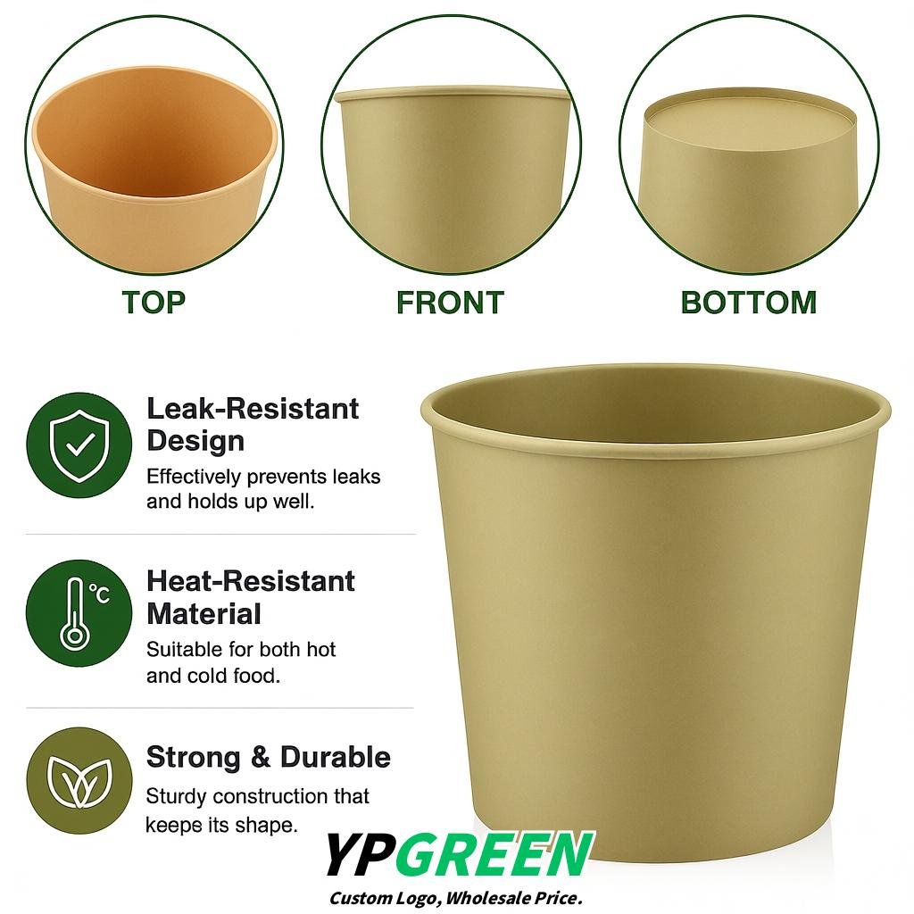 Khaki 85 oz Paper Buckets 6.9x5.7x6.3 Inches Cardboard Food Container