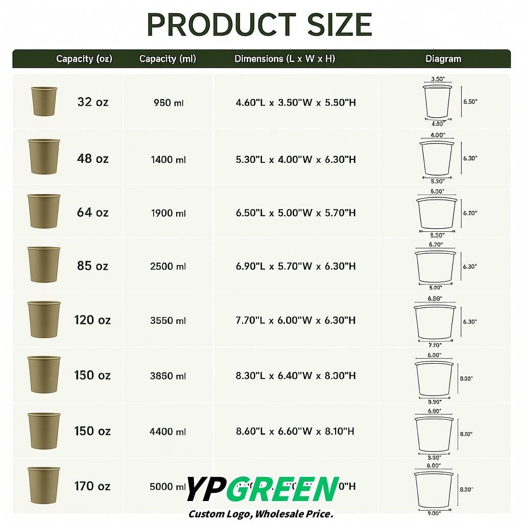 Khaki 85 oz Paper Buckets 6.9x5.7x6.3 Inches Cardboard Food Container
