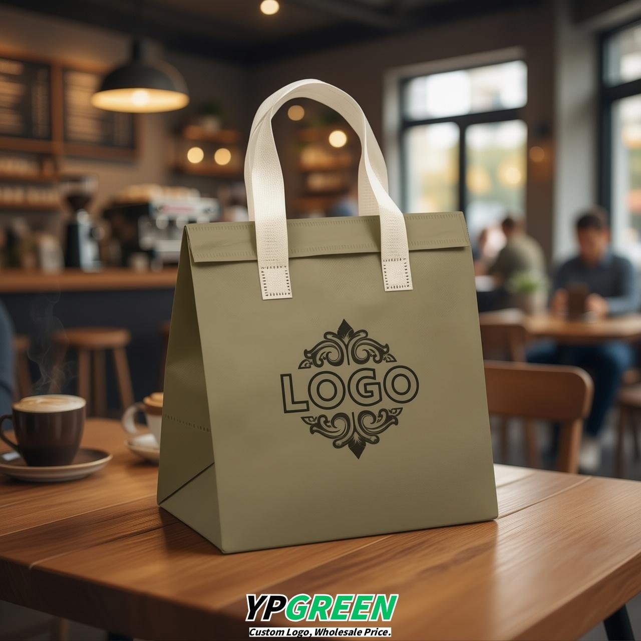 Khaki 4-Cup insulated take away bags wholesale 9.5 x 9.5 x 6 inches for Hot & Cold Drink Delivery