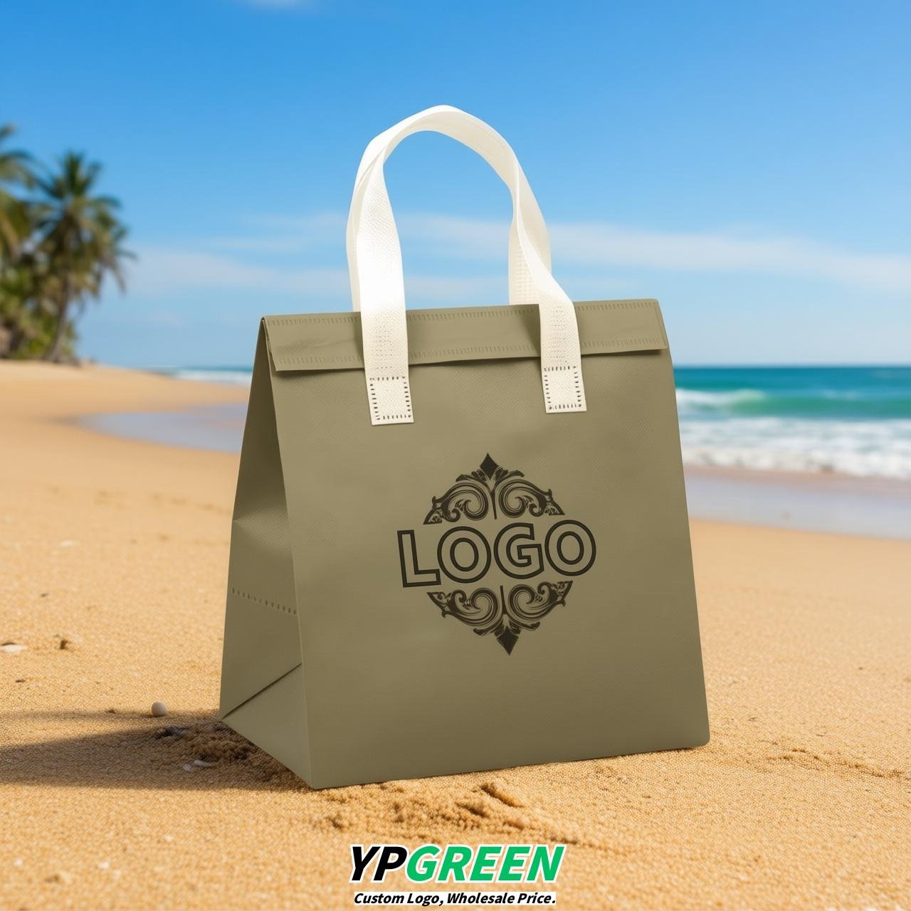 Khaki 4-Cup insulated take away bags wholesale 9.5 x 9.5 x 6 inches for Hot & Cold Drink Delivery