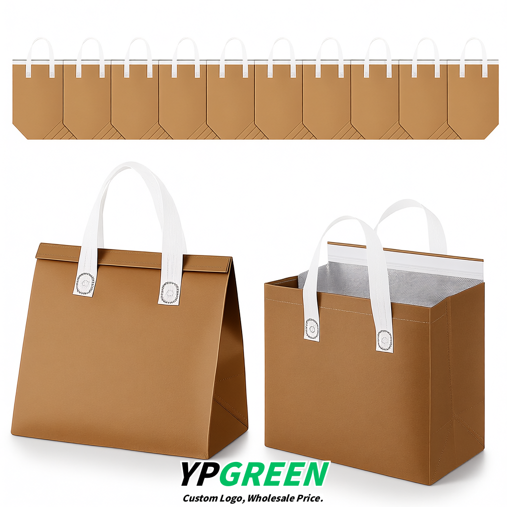 Kraft Brown 4-Cup insulated take away bags wholesale 9.5 x 9.5 x 6 inches for Hot & Cold Drink Delivery