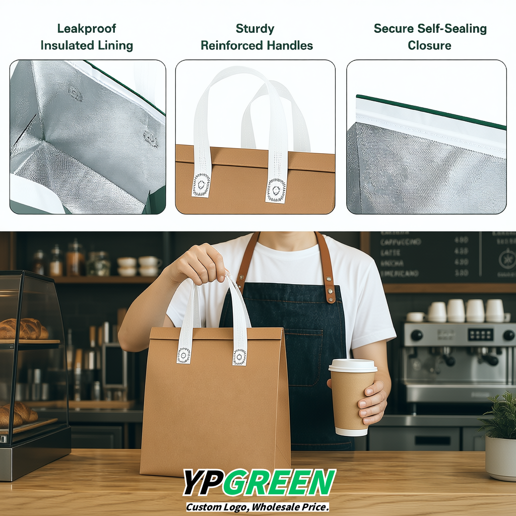 Kraft Brown 4-Cup insulated take away bags wholesale 9.5 x 9.5 x 6 inches for Hot & Cold Drink Delivery